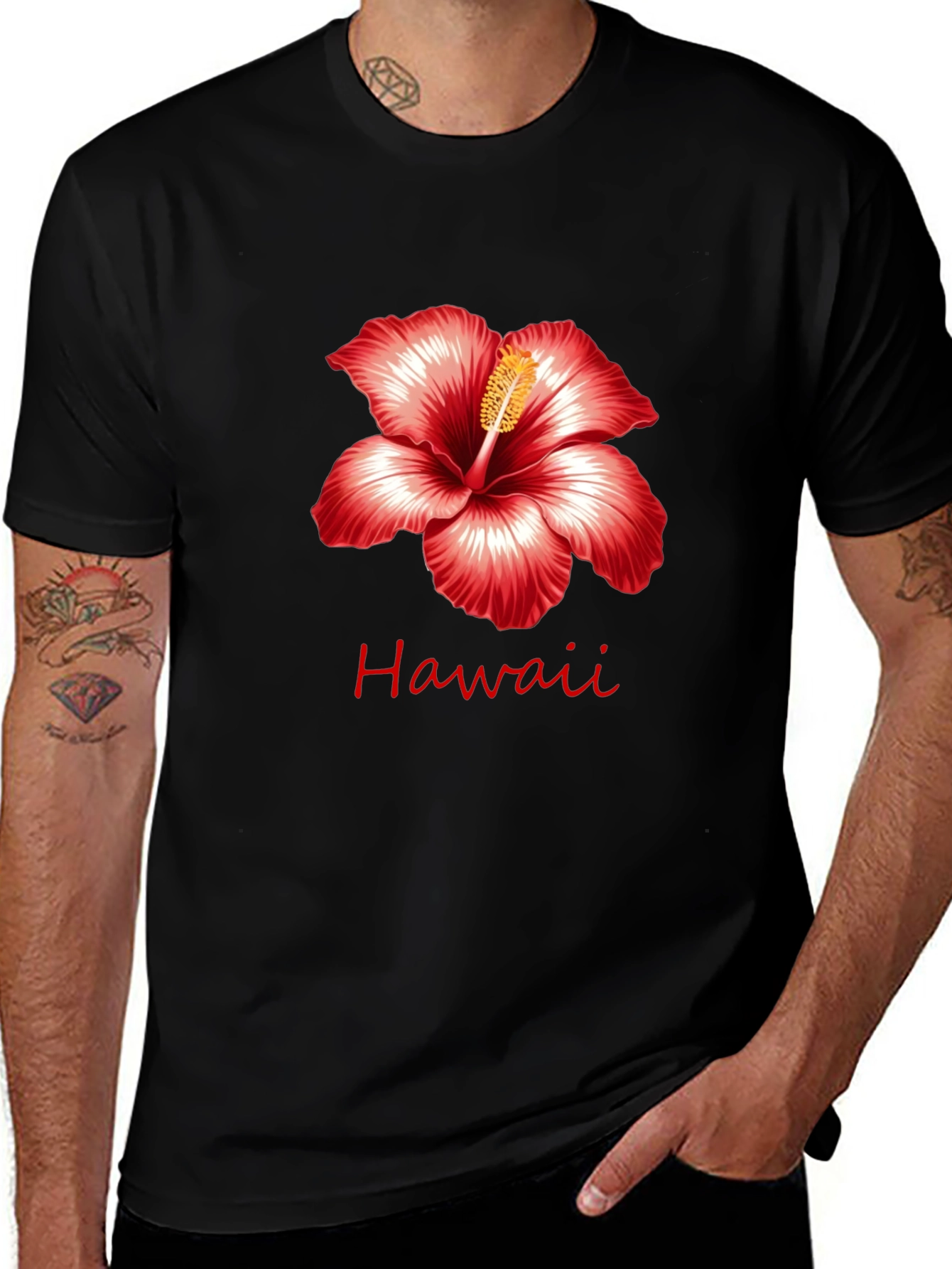 Hawaii Hibiscus Flower Black T-Shirt