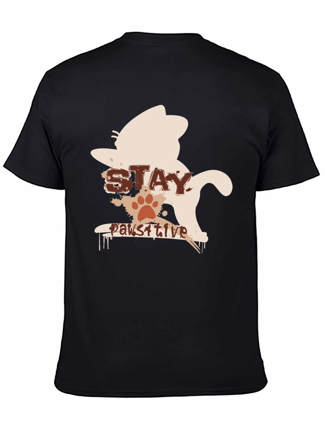 Stay Pawsitive Cat T-Shirt - Black