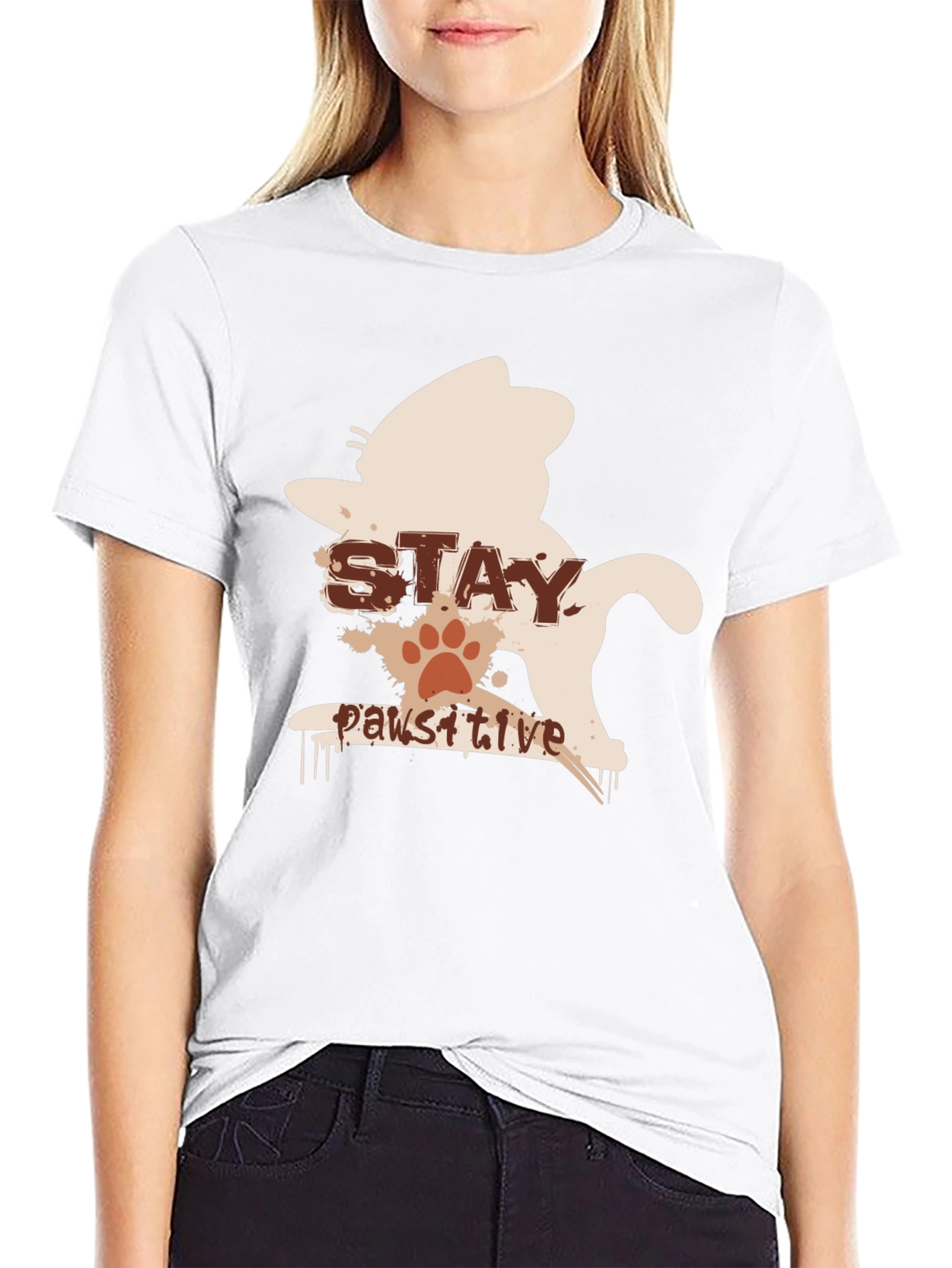 Stay Pawsitive Cat T-Shirt - Black