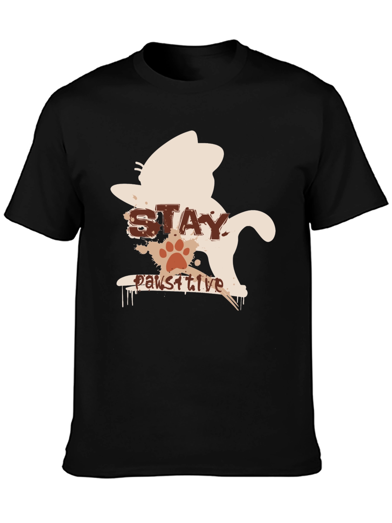 Stay Pawsitive Cat T-Shirt - Black
