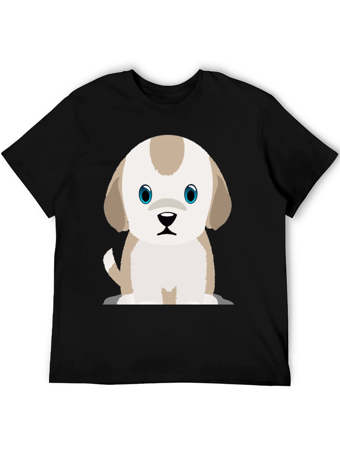 Cute Puppy Graphic Print Black T-Shirt