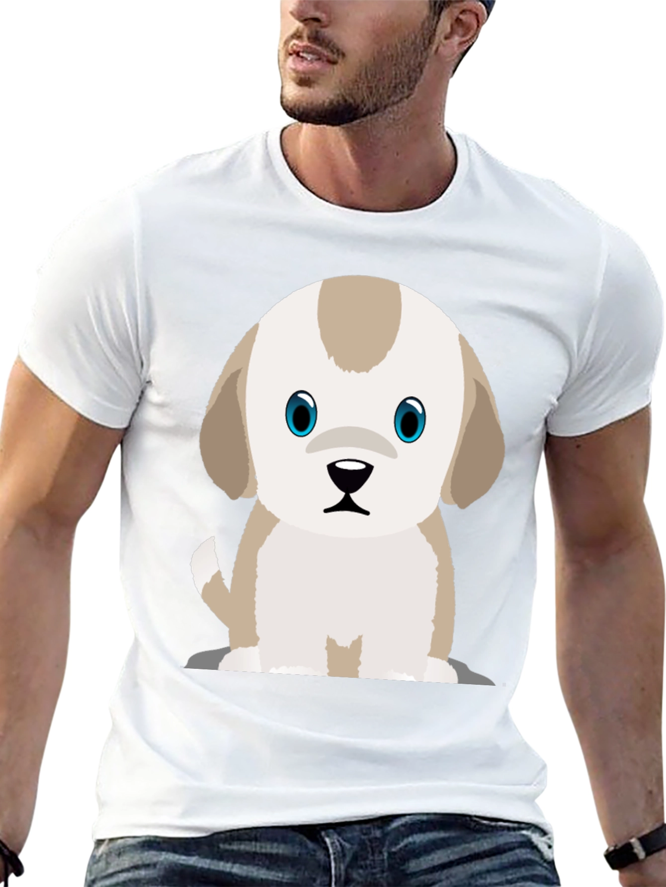 Cute Puppy Graphic Print Black T-Shirt