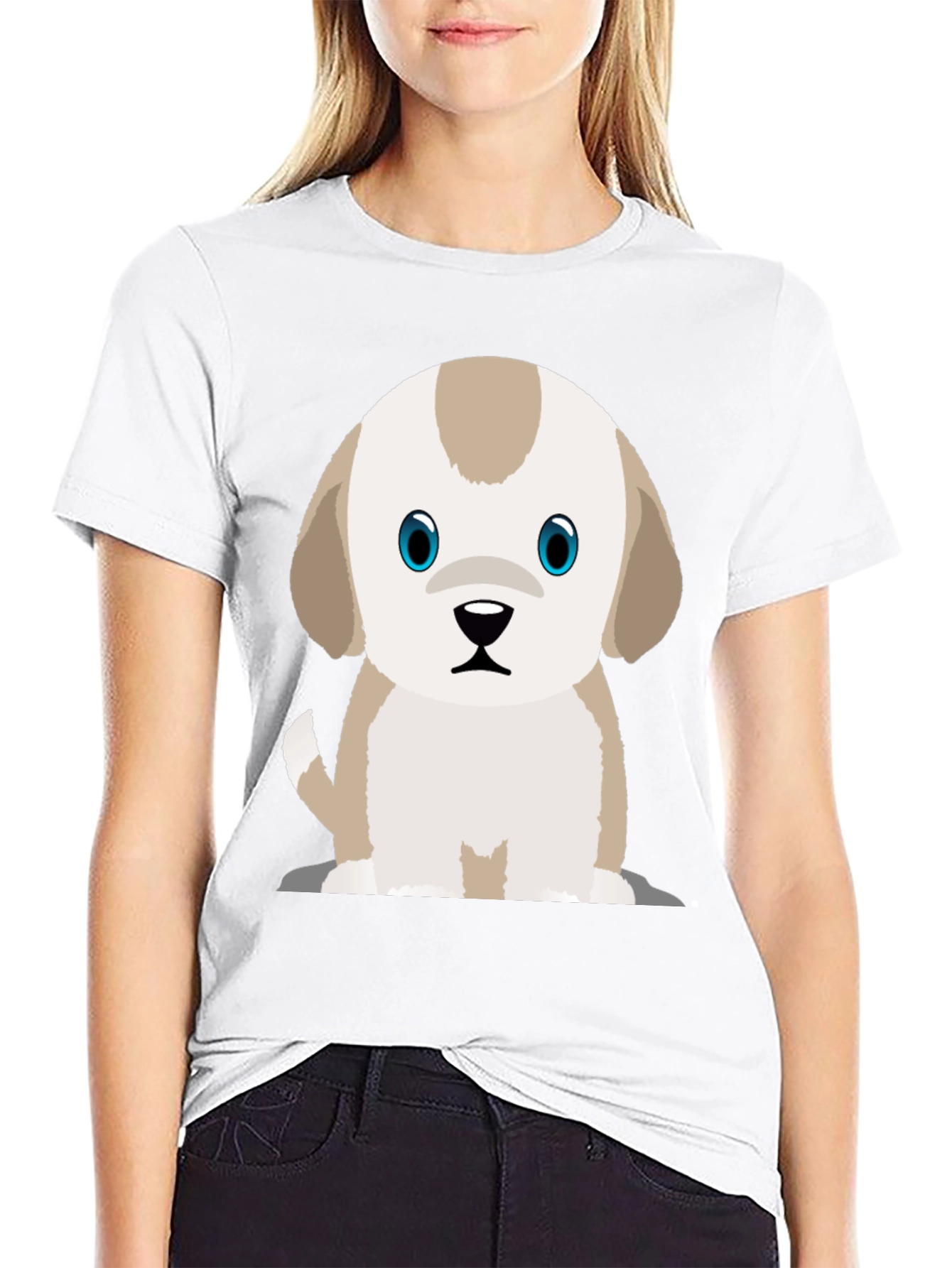 Cute Puppy Graphic Print Black T-Shirt