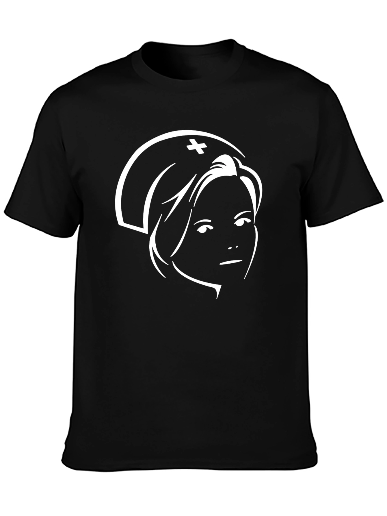 Nurse Portrait Graphic Tee - Black Cotton T-Shirt