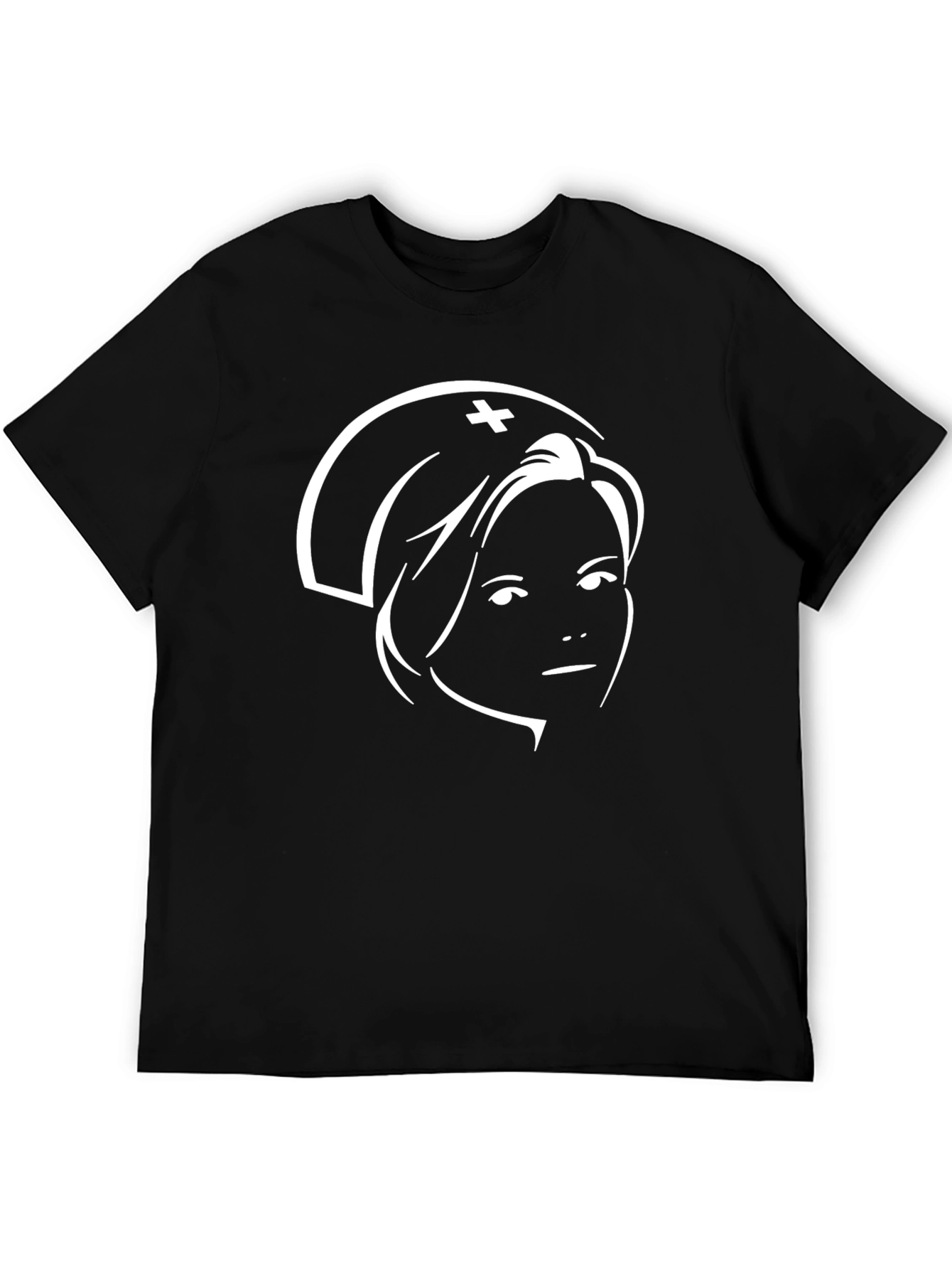 Nurse Portrait Graphic Tee - Black Cotton T-Shirt