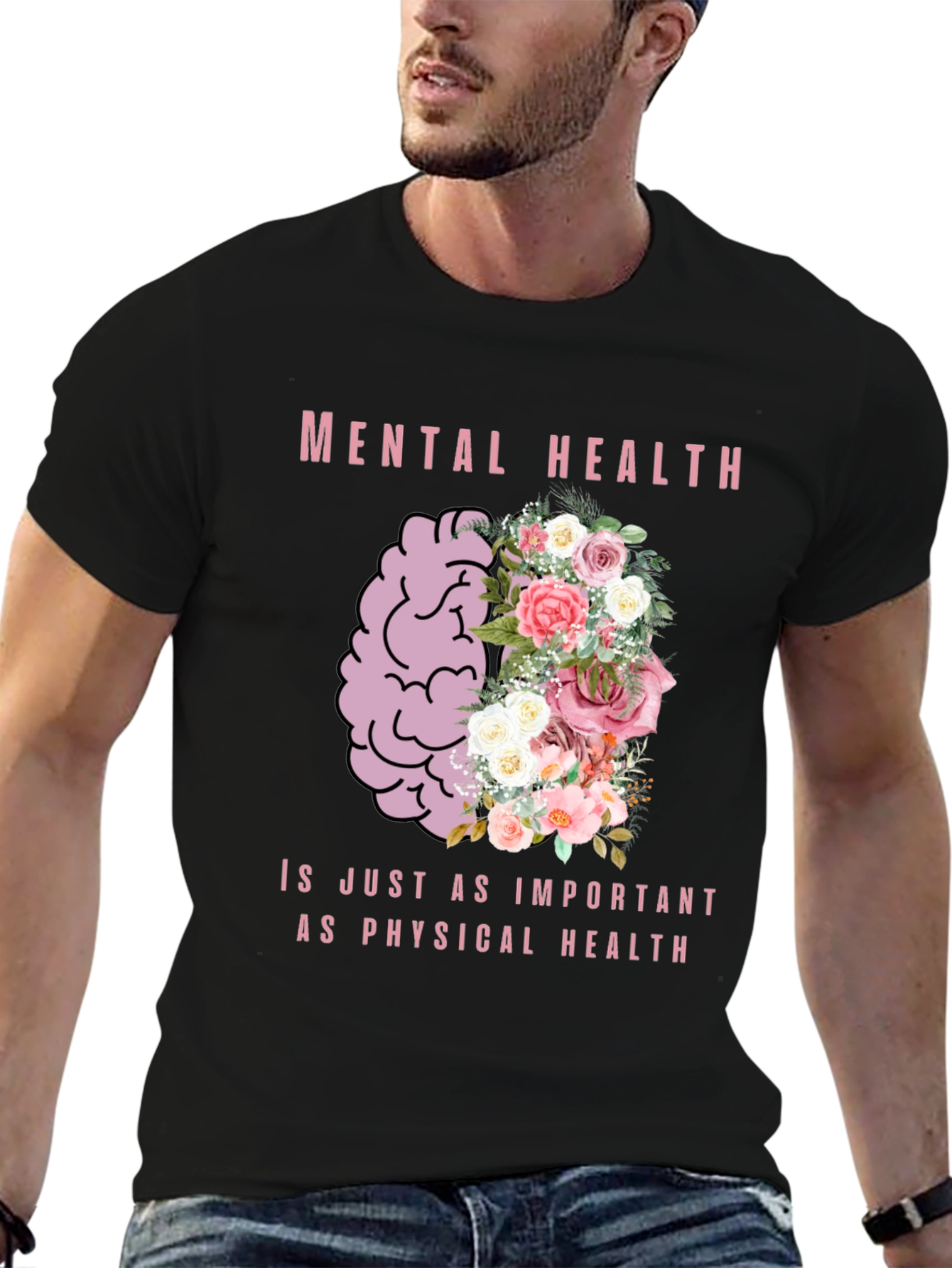Mental Health Awareness T-Shirt - Floral Brain Design