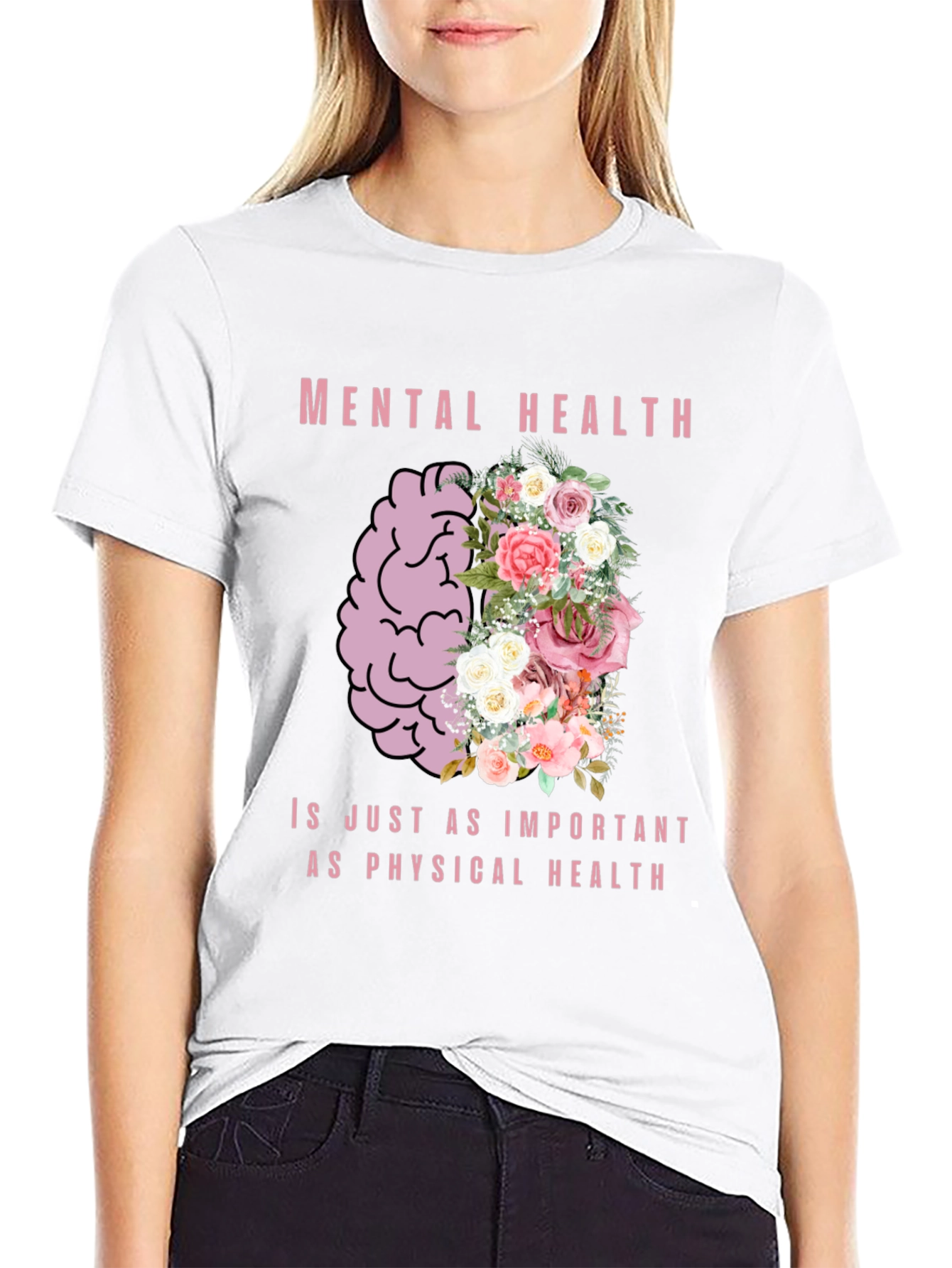 Mental Health Awareness T-Shirt - Floral Brain Design
