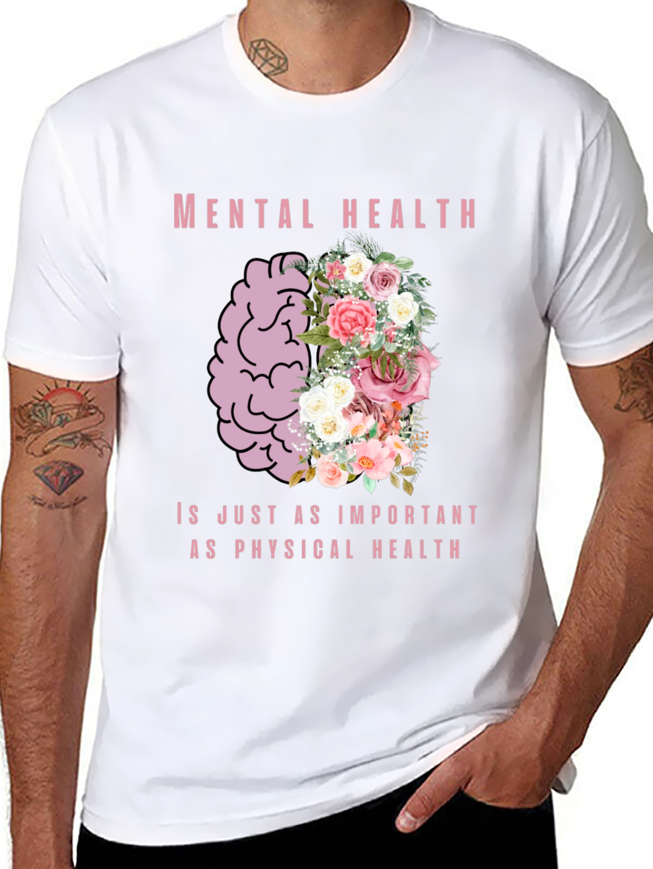 Mental Health Awareness T-Shirt - Floral Brain Design