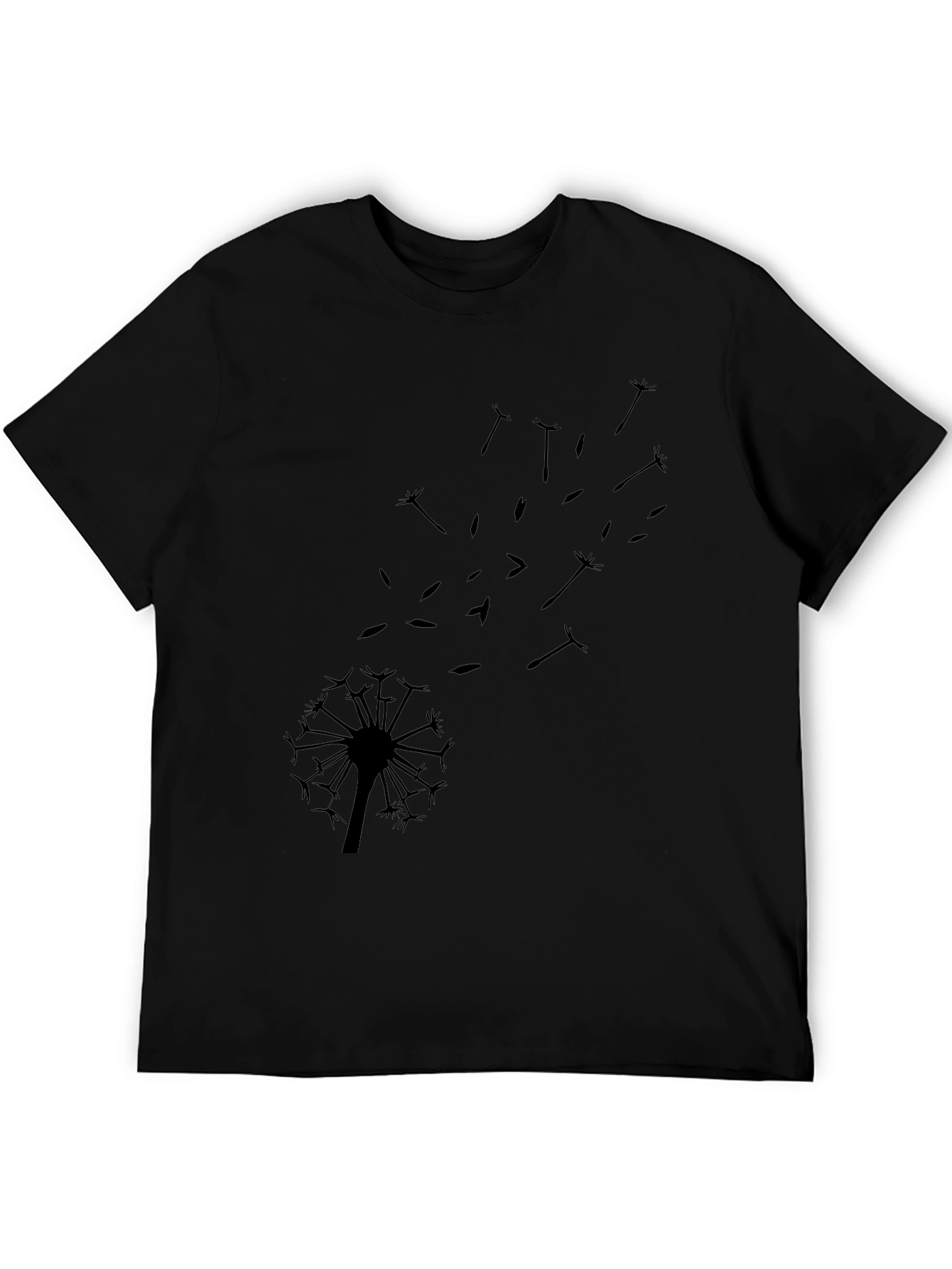 Dandelion Graphic Tee - Black Cotton Blend Casual T-Shirt