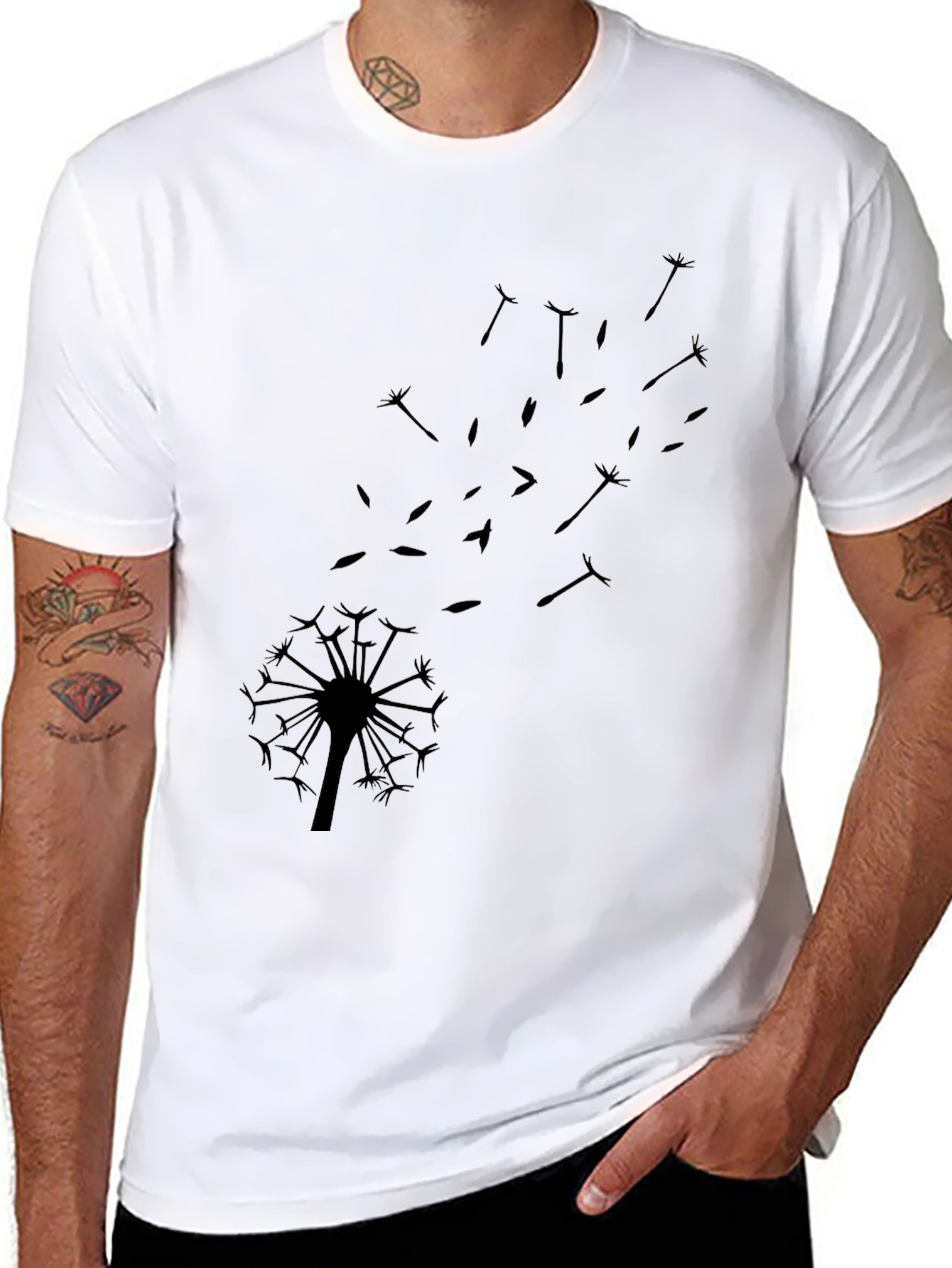 Dandelion Graphic Tee - Black Cotton Blend Casual T-Shirt