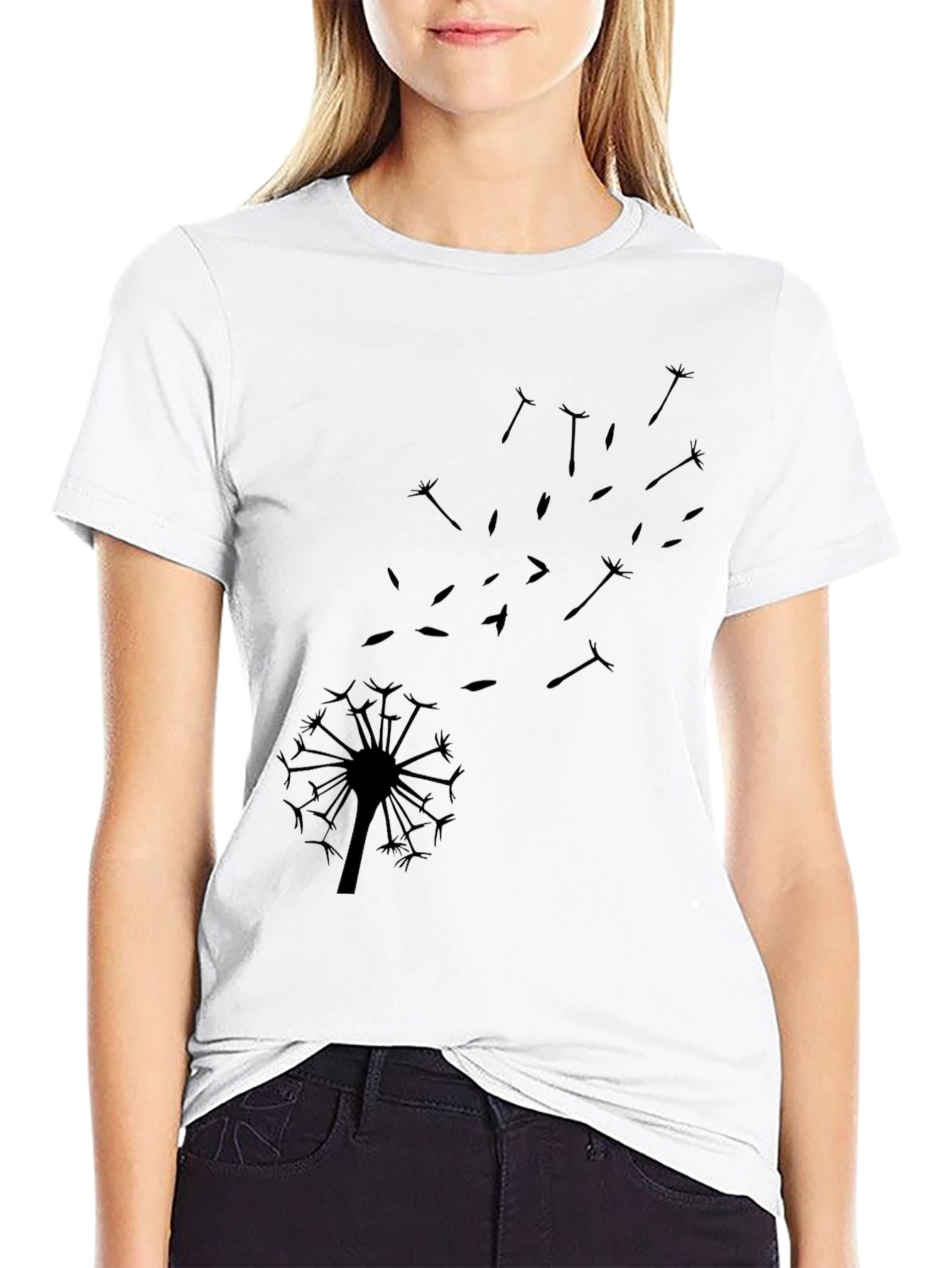 Dandelion Graphic Tee - Black Cotton Blend Casual T-Shirt