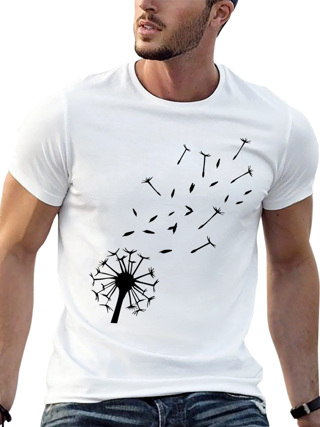 Dandelion Graphic Tee - Black Cotton Blend Casual T-Shirt