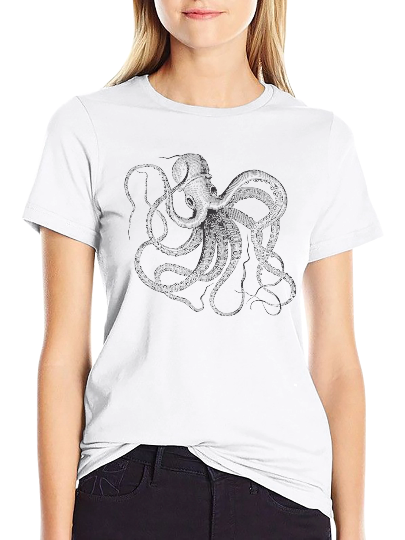 Octopus Graphic Print Black T-Shirt