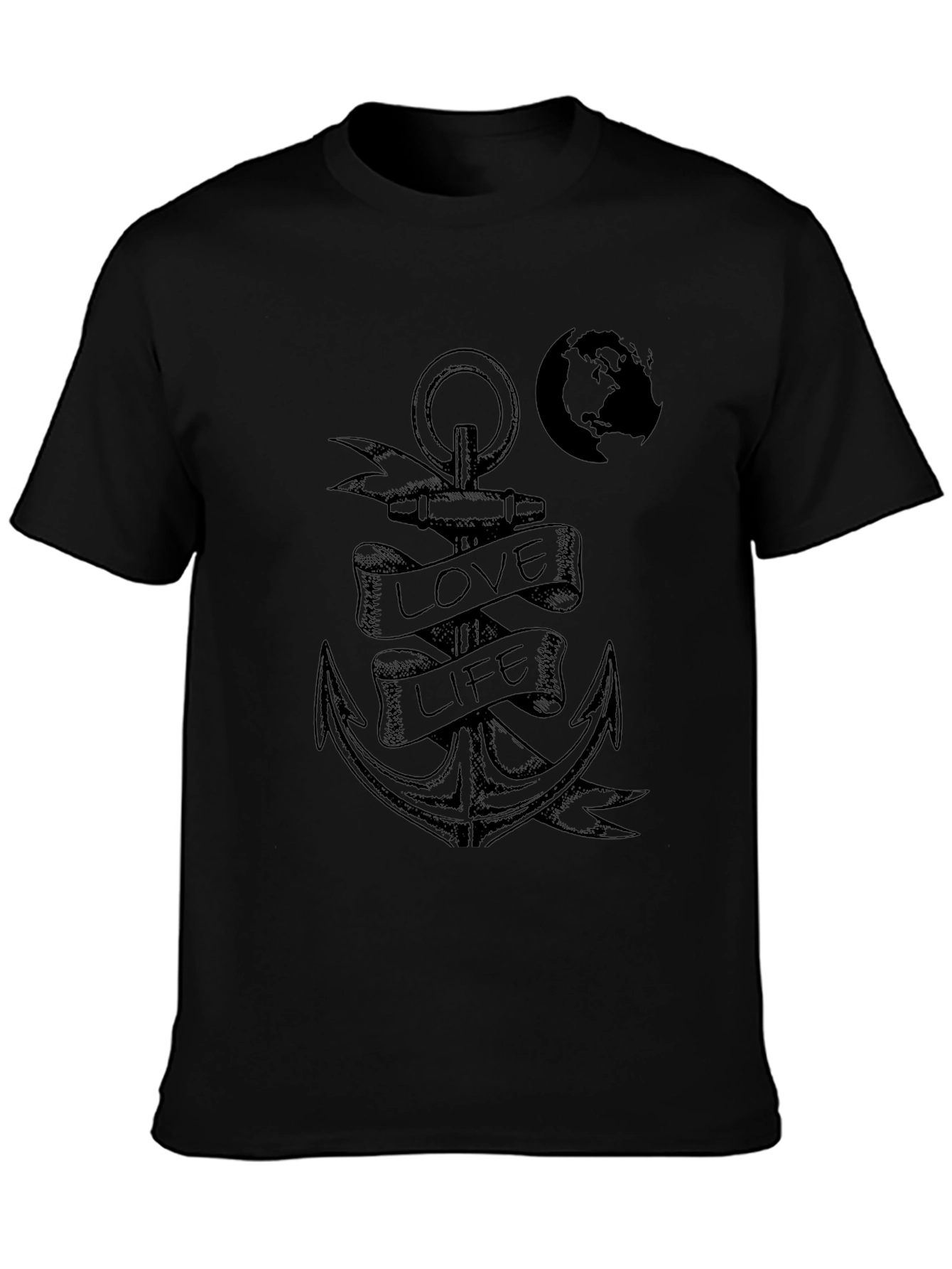 Anchor Love Life Graphic Print Black T-Shirt
