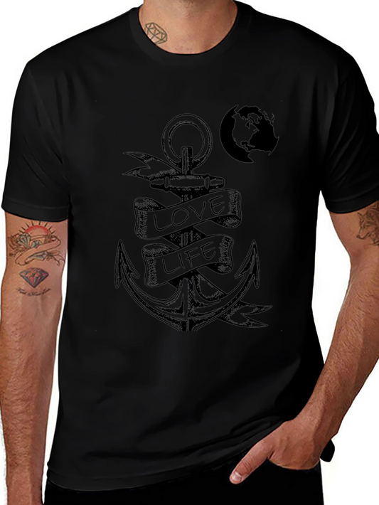 Anchor Love Life Graphic Print Black T-Shirt