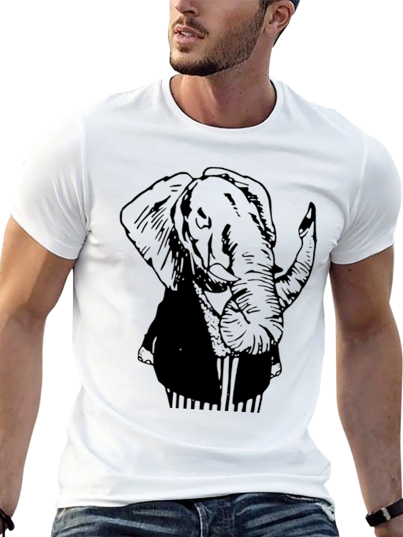Black Elephant Graphic Print Mens T-Shirt