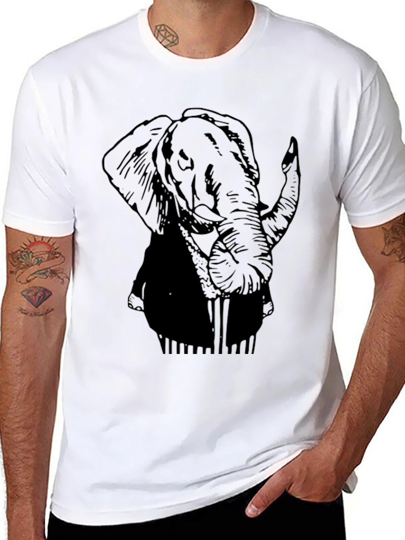 Black Elephant Graphic Print Mens T-Shirt