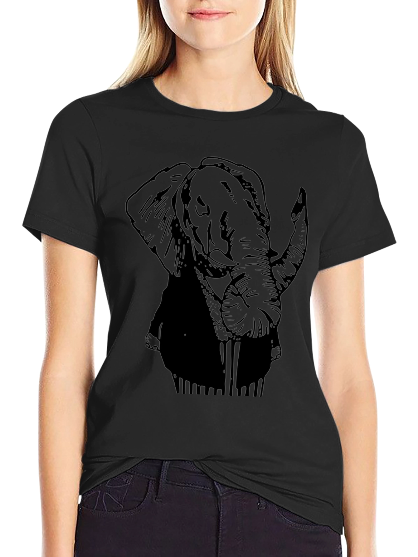 Black Elephant Graphic Print Mens T-Shirt