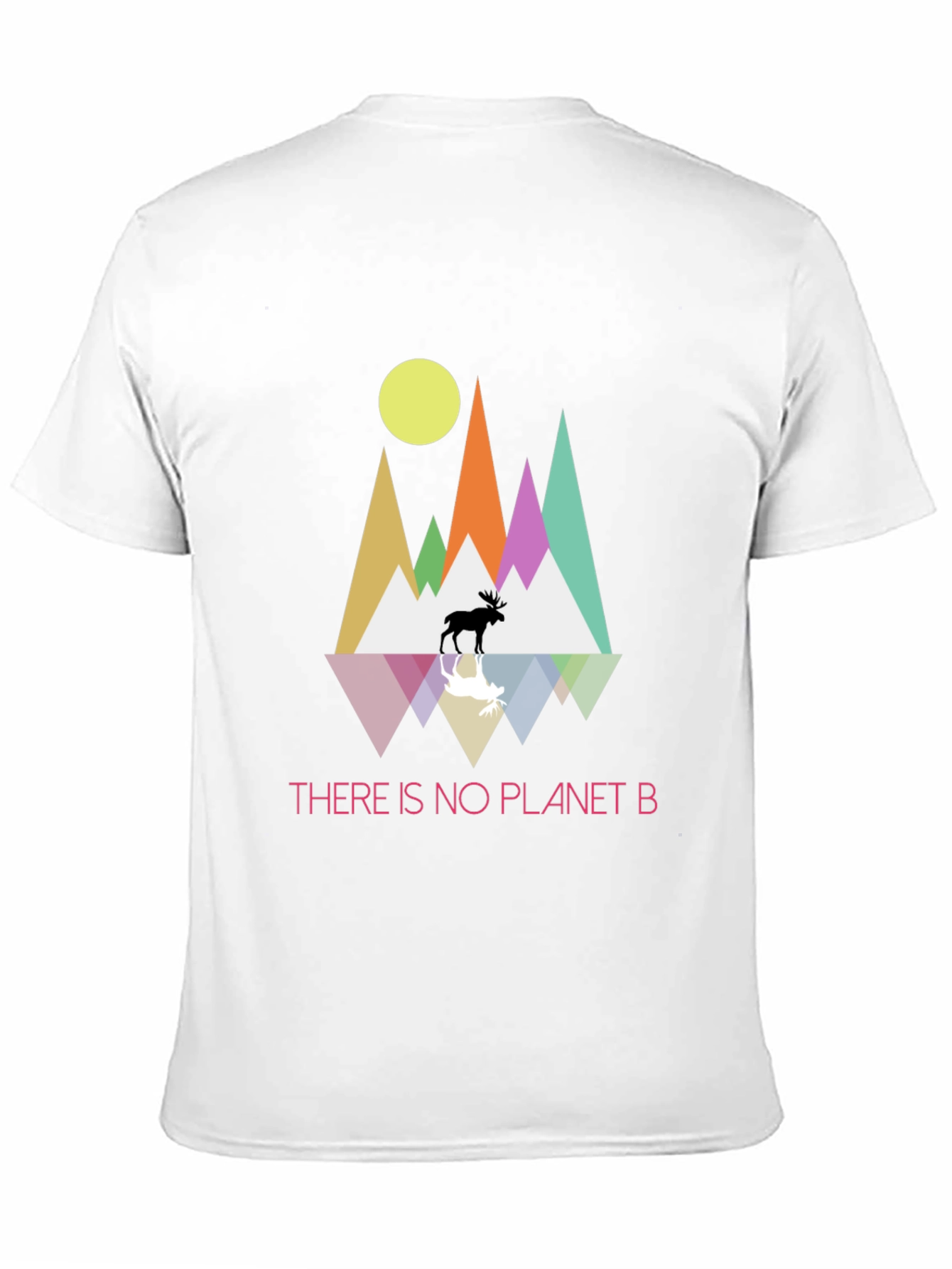Planet B T-Shirt - Geometric Mountain Scene with Moose