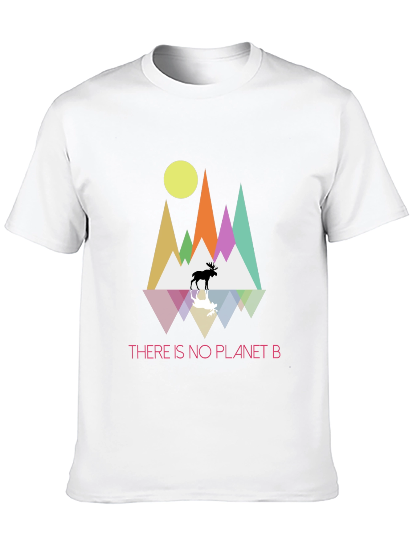 Planet B T-Shirt - Geometric Mountain Scene with Moose