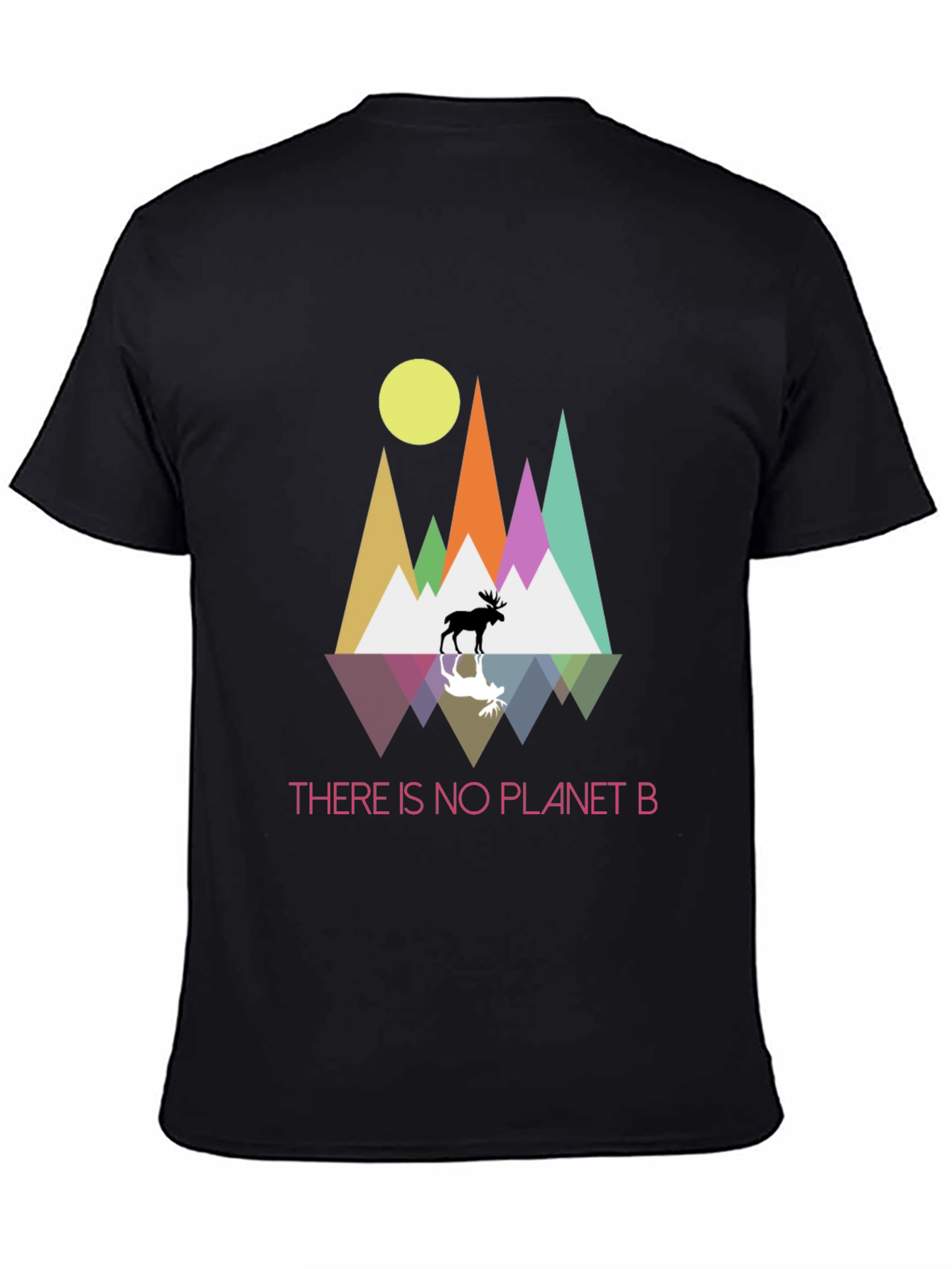 Planet B T-Shirt - Geometric Mountain Scene with Moose