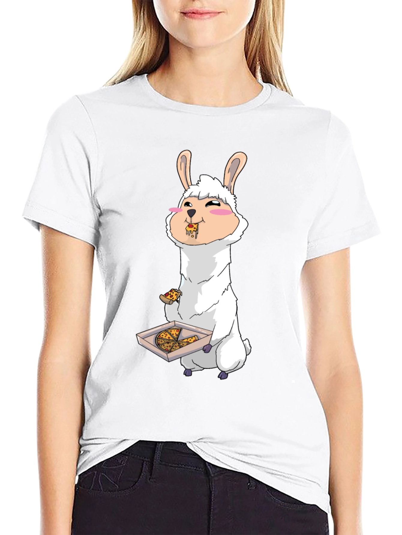 Llama Eating Pizza T-Shirt