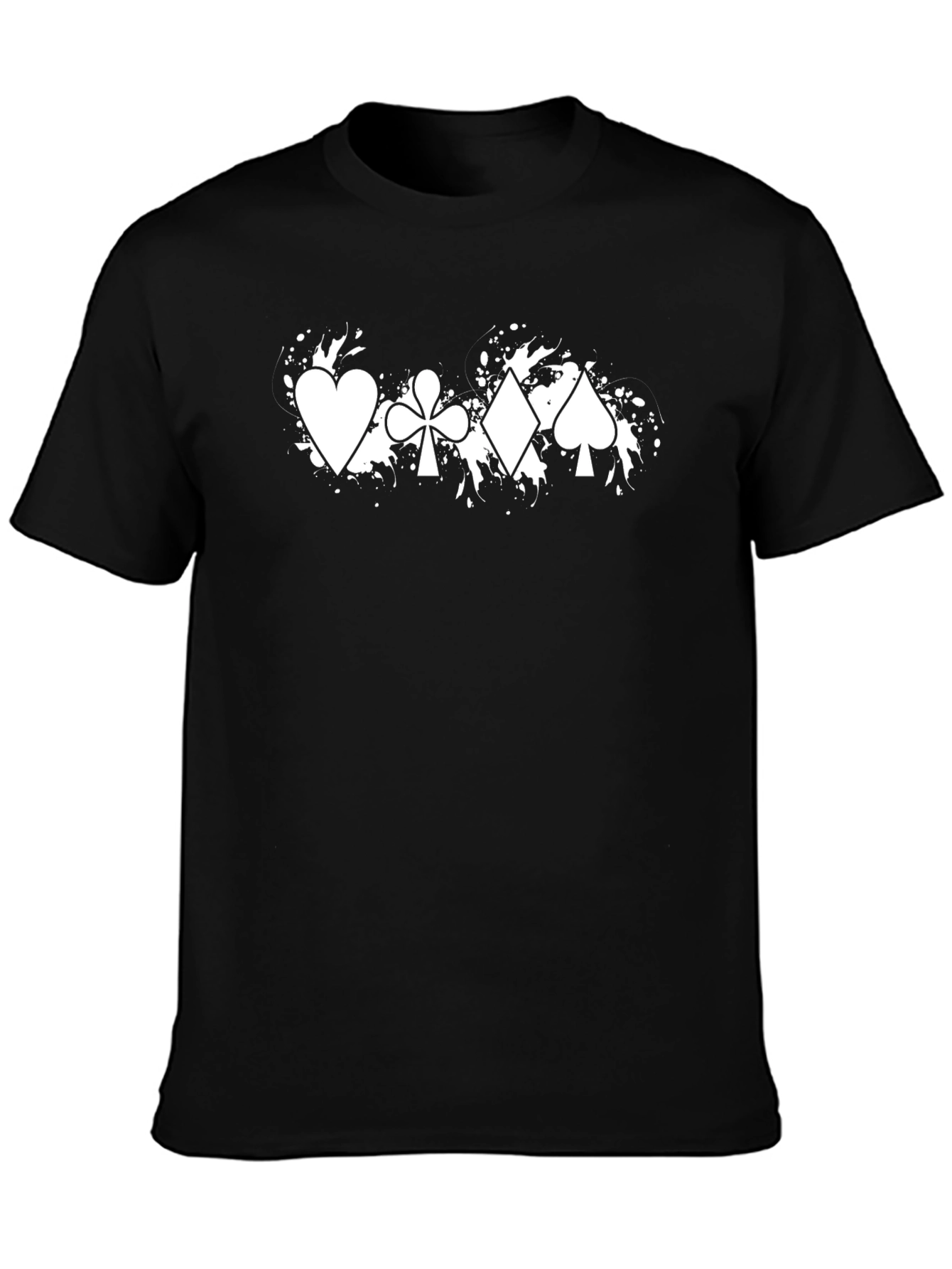 Playing Card Suits T-Shirt: Black Crew Neck Cotton