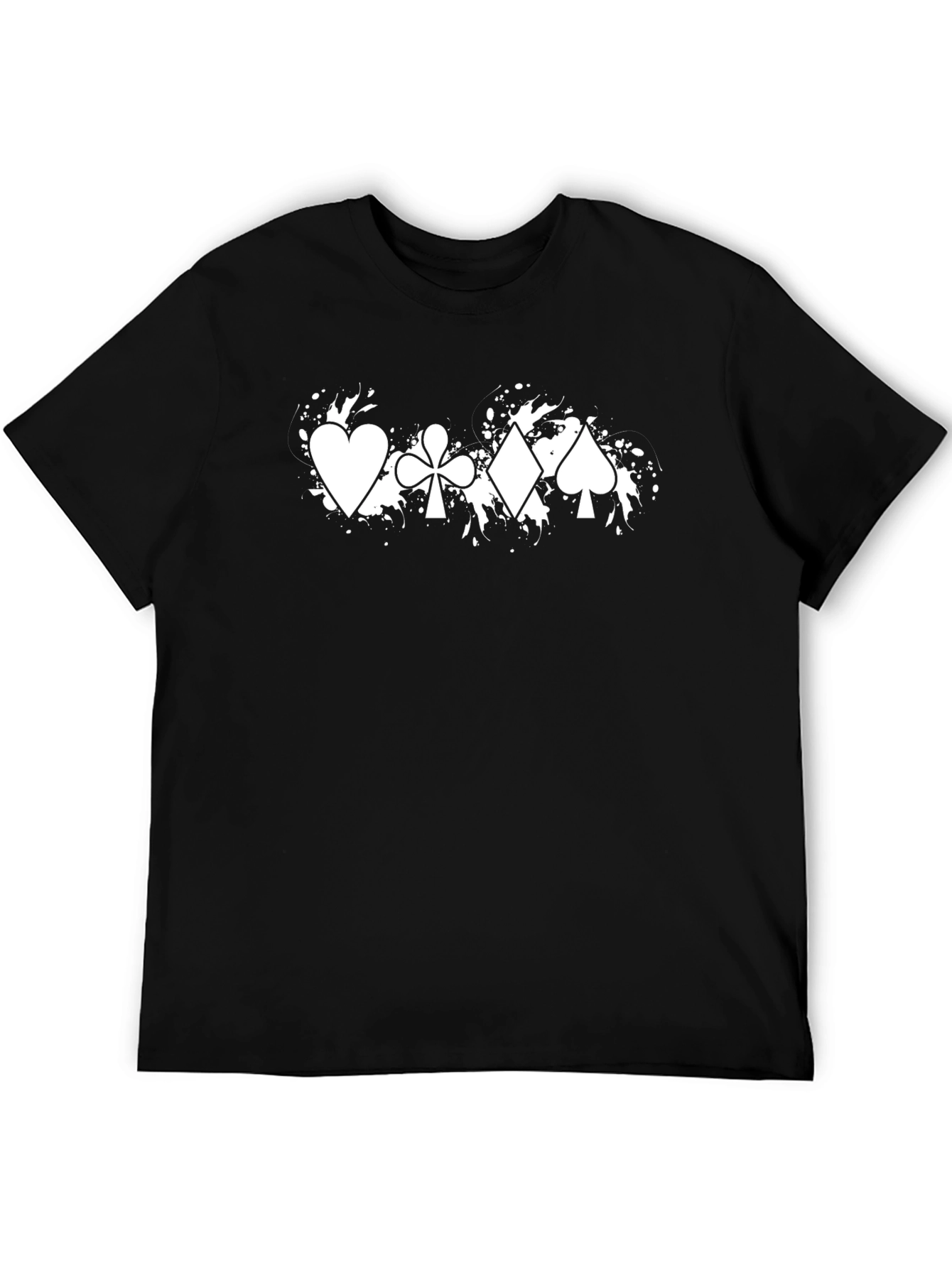 Playing Card Suits T-Shirt: Black Crew Neck Cotton