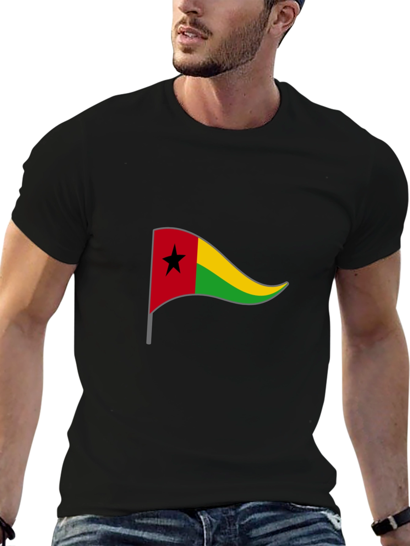 Guinea-Bissau Flag Graphic Black Tee