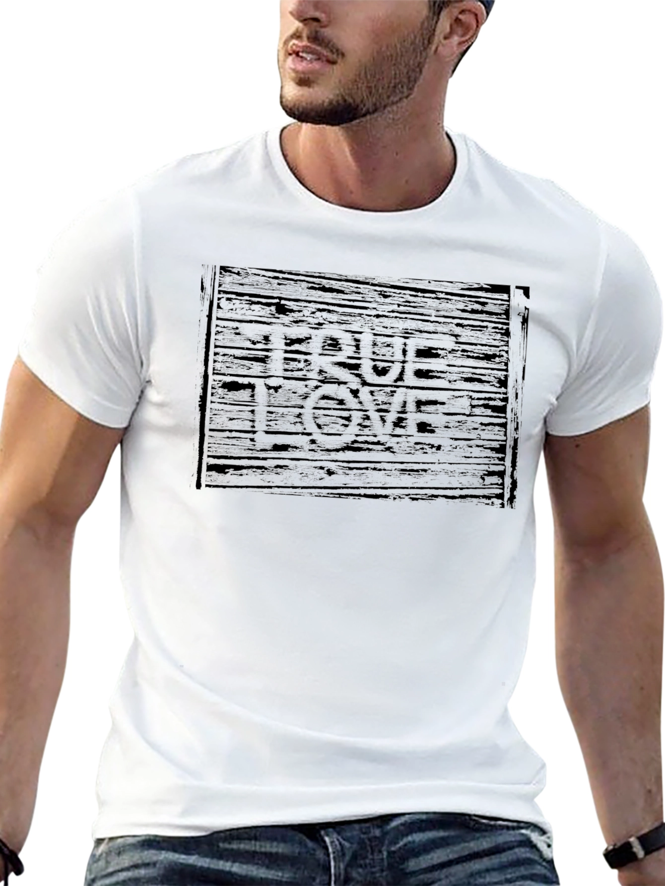 True Love Woodgrain Graphic T-Shirt - Black