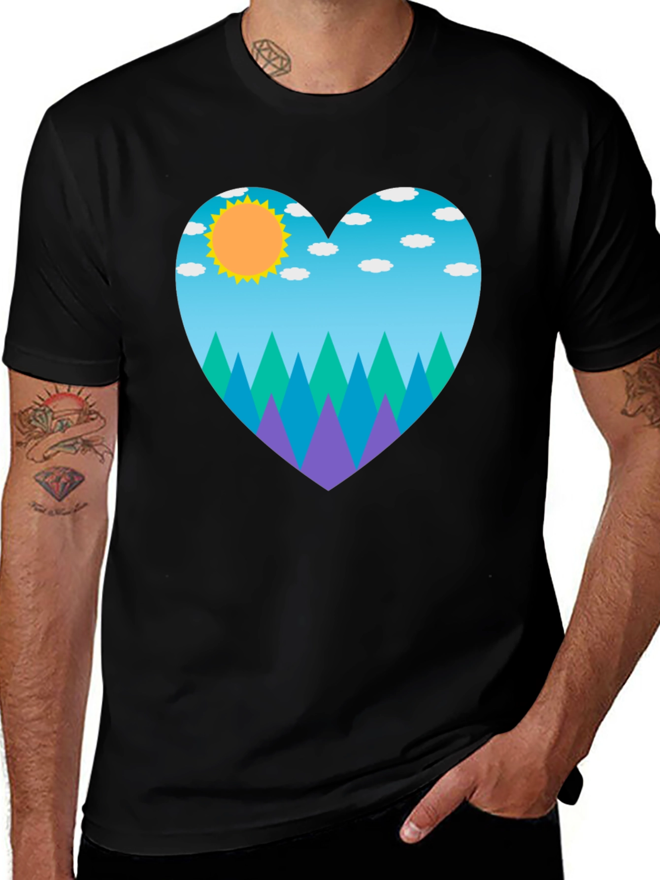 Nature Heart T-Shirt - Black Cotton Tee
