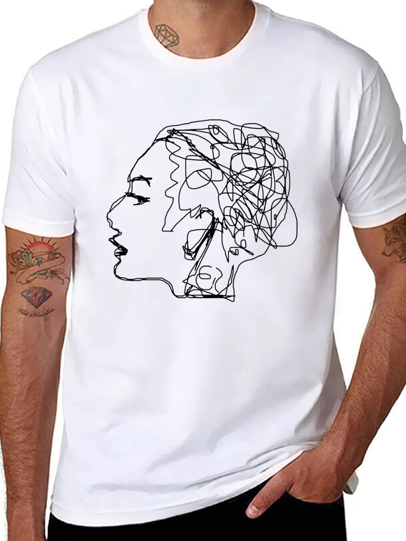 Abstract Woman Face Graphic Tee - Unisex Black T-Shirt